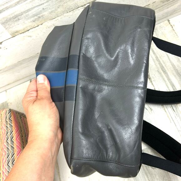 Coach Charles Gray Blue Striped Leather Backpack Men’s Designer Bag - Picture 7 of 10